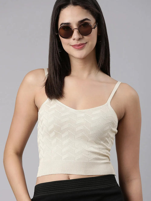 Shoulder Straps Solid Sleeveless Fitted Beige Crop Top-TD-23175-Beige