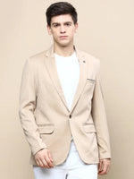 Men Beige Solid Casual Blazers-LBR-5500-Beige