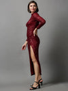 Women's Red Solid Sheath Dress-AJ-682-Maroon