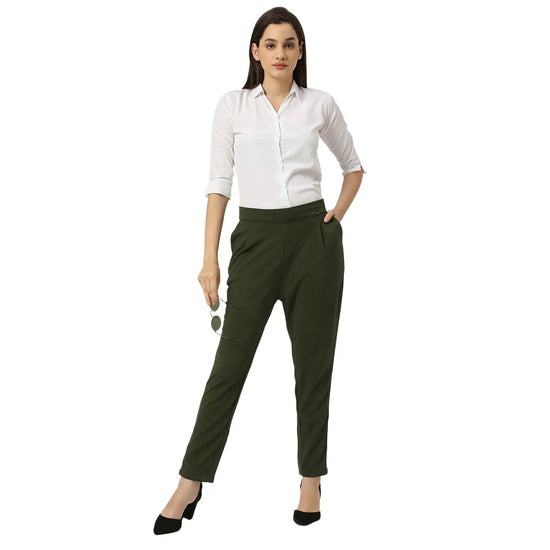 Smarty Pants Women's Cotton Lycra Ankle Length Olive Formal Trouser-SMPT-887C-S