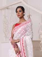 Off White Cotton Handwoven Jamdani Saree-MA64JM401380033