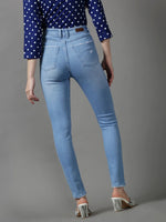 Women's Blue Solid Slim Fit Denim Jeans-GZ-5214-2-Blue