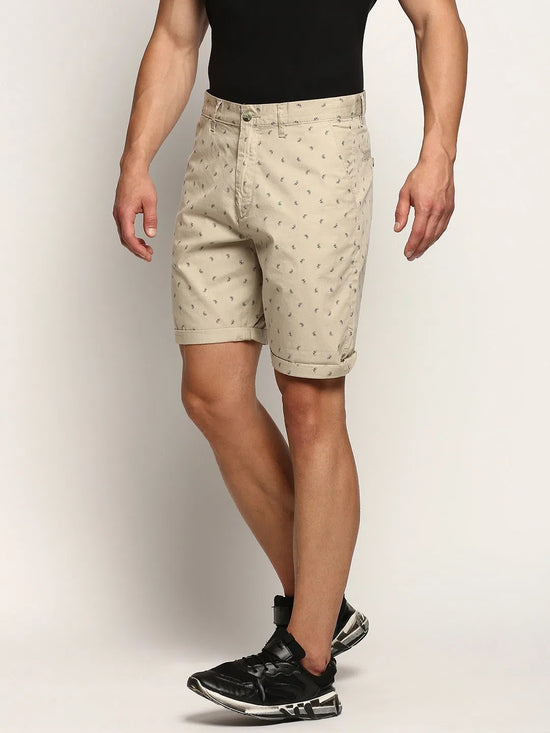 Men Beige Printed Shorts-ORBIT-12-Beige