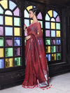 Maroon Checkbox Designs Soft Linen Saree With Zari Borders-MA62LN33990023