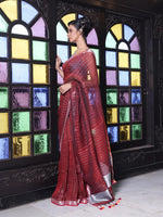 Maroon Checkbox Designs Soft Linen Saree With Zari Borders-MA62LN33990023