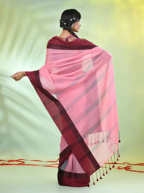 Pink Cotton Soft Saree With Contrasted Borders-MA62CT33720062