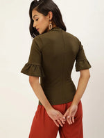 Veni Vidi Vici Olive Frilled Sleeve Top