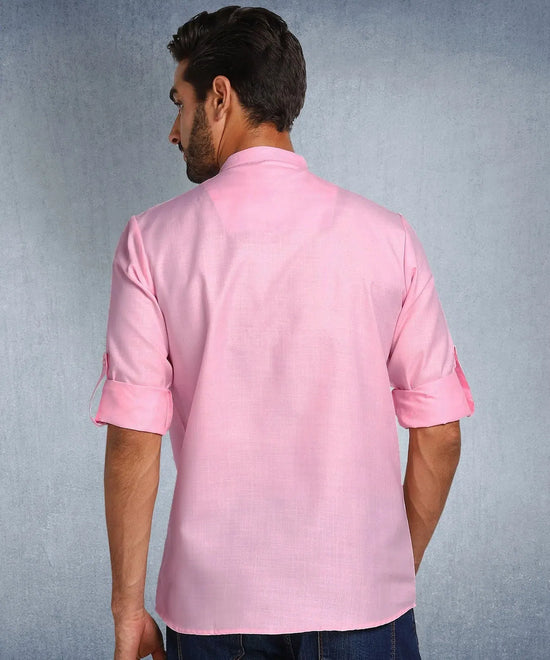 Hangup Men Standard Solid Men's Indian Wear-BabyPink_Magic_Bon_Short2Kurta