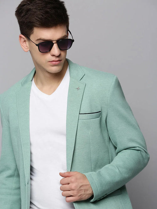 Men Green Solid Blazer-LBR-4500-1-Seagreen