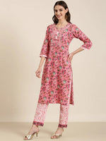 Women Pink Floral Kurta Set-RJF-027-Pink