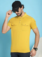 Venitian Men Double Mercerised 3 Pocket Cargo Yellow Polo Neck T-Shirt for Men