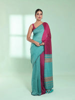 Sky Blue Patli Pallu Cotton Saree With Texture Design-MA59CT06570027