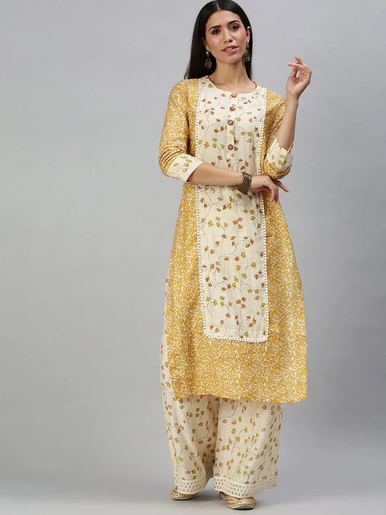 Women's Yellow Printed Kurta Sets-GW2209-Yellow