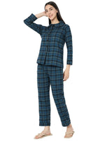 Smarty Pants Women's Brush Cotton Navy Blue Color Checks Night Suit-SMNSP-920E-S