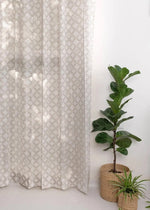 Lattice 100% cotton Sheer Geometric curtain for Living room & bedroom - Light filtering - Walnut Grey - Pack of 1-230424051