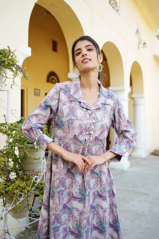 Vaasva Women Lavender Muslin Printed Shirt & Pant Set