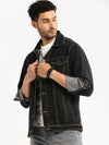 Men Charcoal Spread Collar Solid Denim Jacket-IB-DJ-09-Charcoal