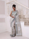 Ecru Cotton Handwoven Jamdani Saree-MA64JM401380034