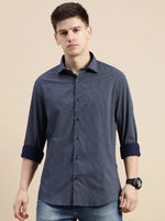 Men Navy Polka Dots Casual Shirt-DAITON-3440-Navyblue