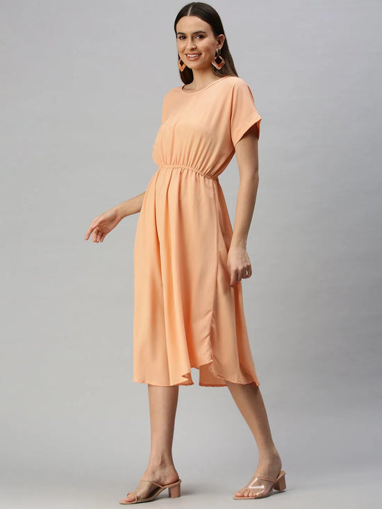 Women's A-Line Peach Dress-AE-9871-Peach