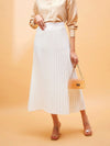 Women White Accordion Pleated Belted Midi Skirt