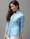 Women's Blue Solid Shirt-AE-3331034-Blue