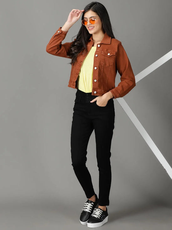 Women's Rust Solid Open Front Jacket-GZ-5577-Rust