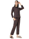 Smarty Pants Women's Brush Cotton Brown Color Checks Night Suit