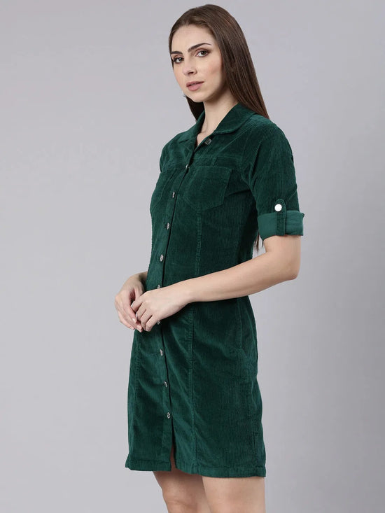 Women Green Solid Shirt Dress-LT-23051-Green