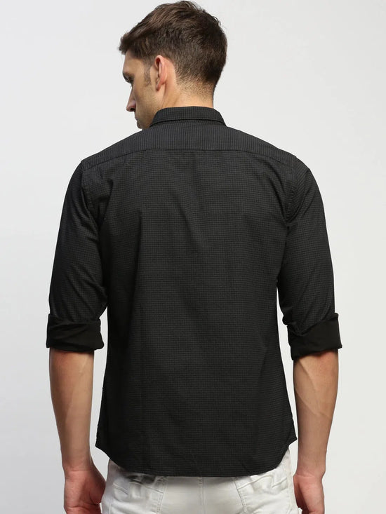 Men Black Striped Shirt-HEPTAGON-1775-Charcoal