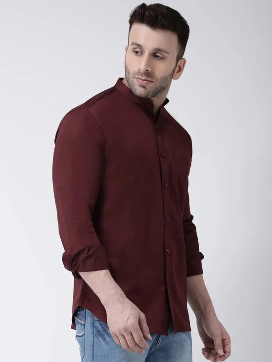 Hangup Men Slim Solid Shirts-BenMaroonShirt