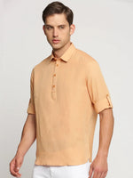 Men Orange Solid Shirt Collar Casual Short Kurta-LAGOM-2020-Orange