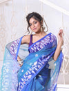 Sky Blue Muslin Saree With Jamdani Designs-MA64MS401190013