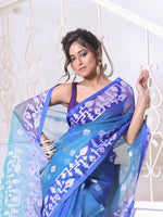 Sky Blue Muslin Saree With Jamdani Designs-MA64MS401190013