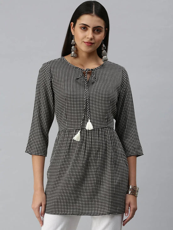 Women's Black Checked A-Line Kurti-DW-8745-Blackwhite