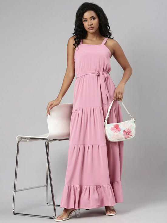 Women Pink Solid Fit and Flare Dress-AE-15659-Pink