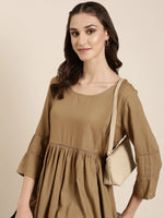 Women Tan Solid A-Line Kurti-RE-SKF-167-Tan