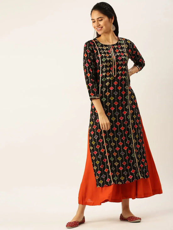 Women's Black Printed Kurta Sets-GW-1167-Black