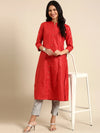 Women's Rust Embroidered Straight Kurta-ON-609-Rust