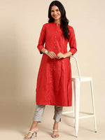 Women's Rust Embroidered Straight Kurta-ON-609-Rust