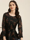 Women Black Floral A-Line Kurti-DW-1994-Black