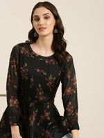 Women Black Floral A-Line Kurti-DW-1994-Black