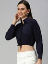 Women's Blue Solid Crop Tops-AE-7037-Navyblue