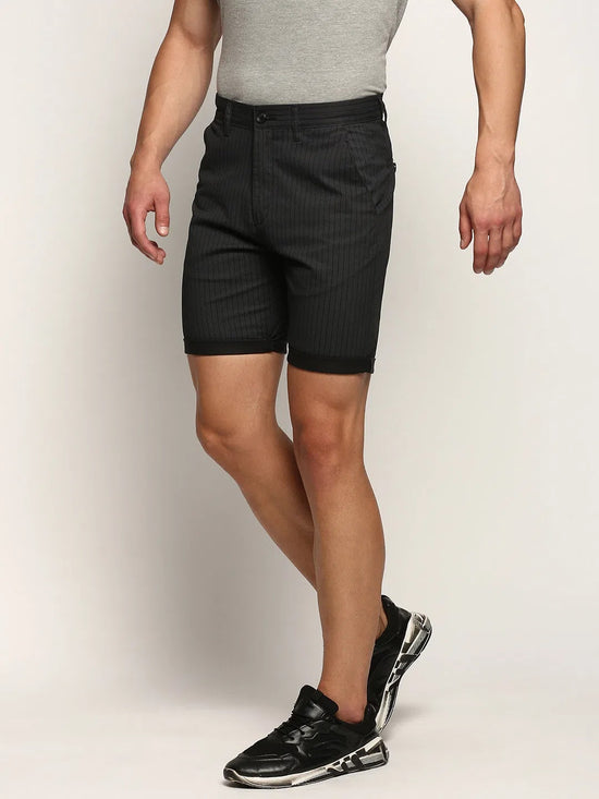 Men Black Striped Shorts-ORBIT-18-Charcoal