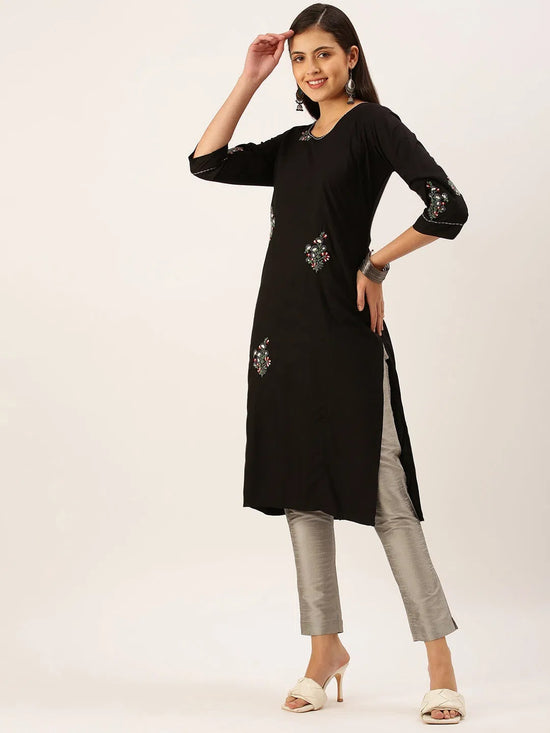 Women's Black Solid Straight Kurta-DF-1208-Black