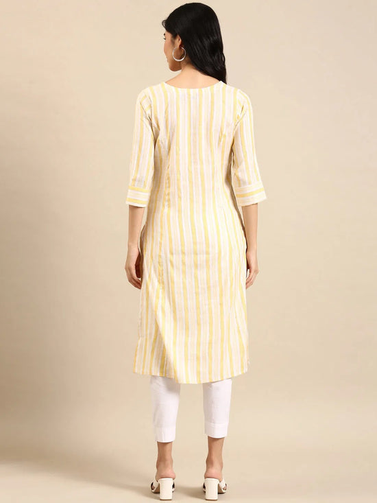 Women's Yellow Striped Straight Kurta-SKC-3351-Yellow