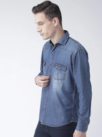 Hangup Men Slim Solid Shirts-DenimShirt