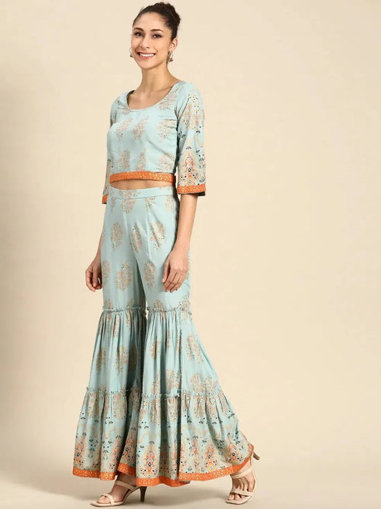 Crop top with sharara in Light Blue