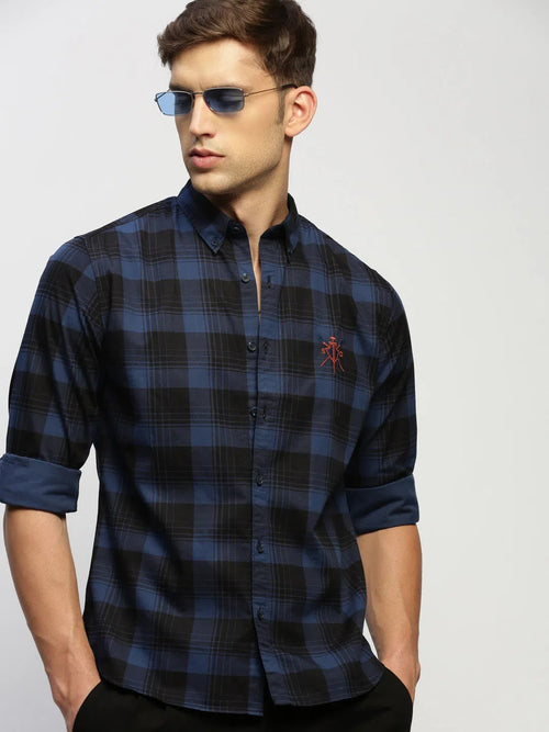 Men Blue Checked Shirt-CLEON-1787-Blue