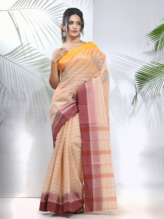 Beige Pure Cotton Tant Saree With Woven Designs-MA51TT43430132